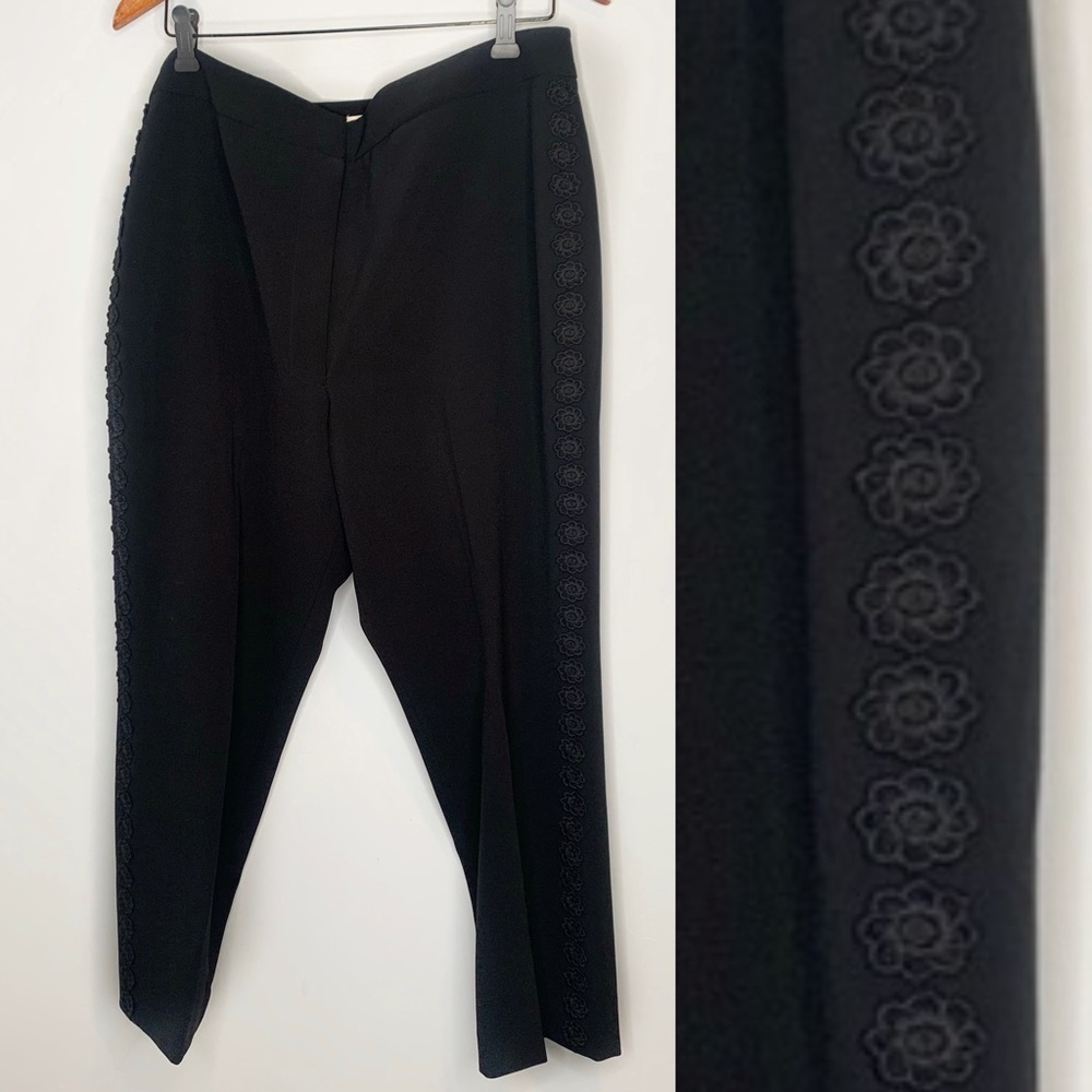 Kate Spade Black Crop Trousers Slacks Floral Embroidered Size 14